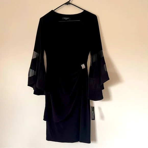 R & M Richards Black Illusion Bell Sleeve Dress R & M Richards Black Illusion Bell Sleeve Dress
